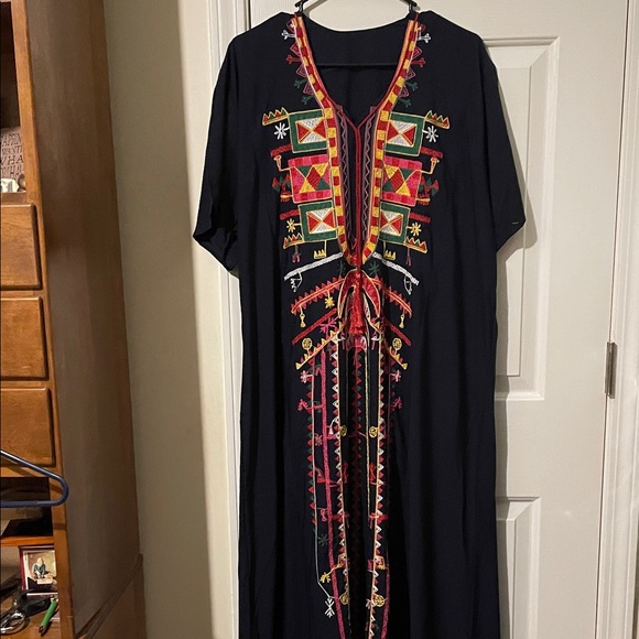 hand crafted in india Dresses & Skirts - Embroidered Black Maxi Dress with Colorful Patterns